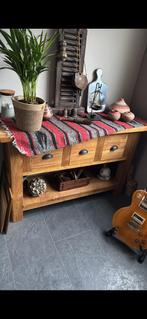 Side table van massief geborsteld teakhout, Huis en Inrichting, Tafels | Sidetables, Ophalen, 100 tot 150 cm, Zo goed als nieuw