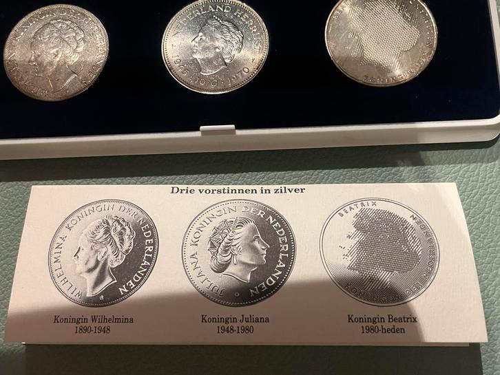 Zilveren set: Wilhelmina, Juliana, Beatrix, Postzegels en Munten, Munten | Nederland, Setje, Overige waardes, Koningin Wilhelmina