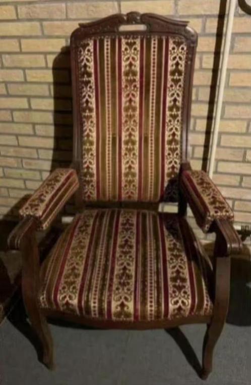 Fauteuil, mooie antieke stoel mooie bekleding; pianokrukje, Antiek en Kunst, Antiek | Meubels | Stoelen en Banken, Ophalen