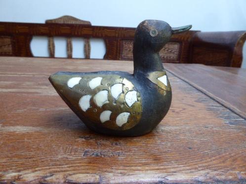 vintage houten eendje met hoorn of parelmoer, Antiek en Kunst, Antiek | Woonaccessoires, Ophalen of Verzenden