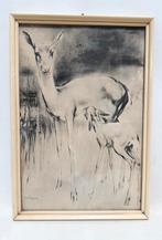 Schilderij van H van Meegeren - hertjes *vintage*design*, Ophalen of Verzenden