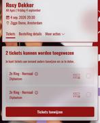 TICKETS Roxy dekker ziggo dome. 04-09-2026, Tickets en Kaartjes, Twee personen, Januari
