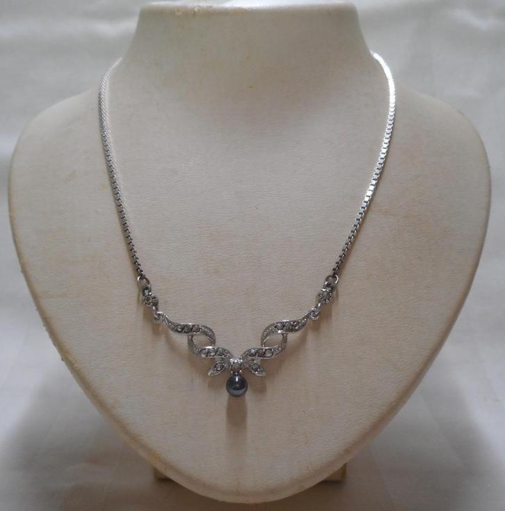 Zilveren vintage ketting met vaste hanger nr.158, Sieraden, Tassen en Uiterlijk, Kettingen, Zo goed als nieuw, Zilver, Zilver