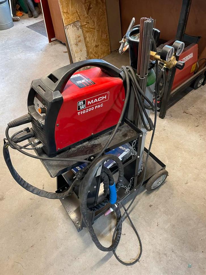 TIG Lasapparaat - MW MACH TIG200 PAC met kar zonder fles, Doe-het-zelf en Verbouw, Gereedschap | Lasapparaten, Gebruikt, Tig, 150 tot 250 ampère