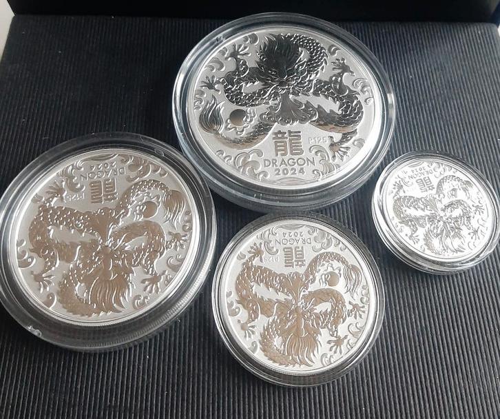Set LUNAR III DRAGON 2024 ,1/2 tot 5 oz., Postzegels en Munten, Edelmetalen en Baren, Zilver, Ophalen of Verzenden