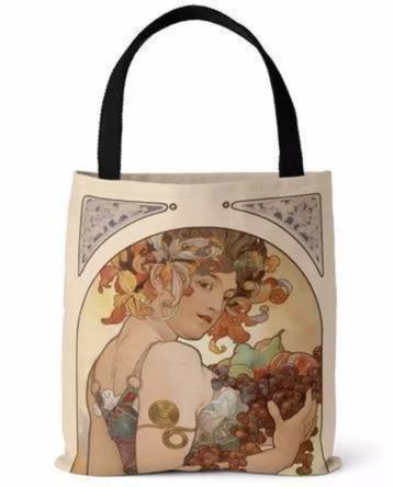 Alphonse Mucha \'Fruit\' Kunst Canvas Tas Shopper beschikbaar voor biedingen