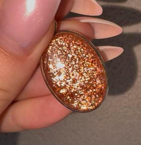 Zonnesteen hanger met confetti flash 925 zilver, Sieraden, Tassen en Uiterlijk, Edelstenen, Nieuw, Ophalen of Verzenden