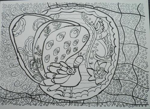 tekening pauw 20, Antiek en Kunst, Kunst | Tekeningen en Foto's, Ophalen of Verzenden
