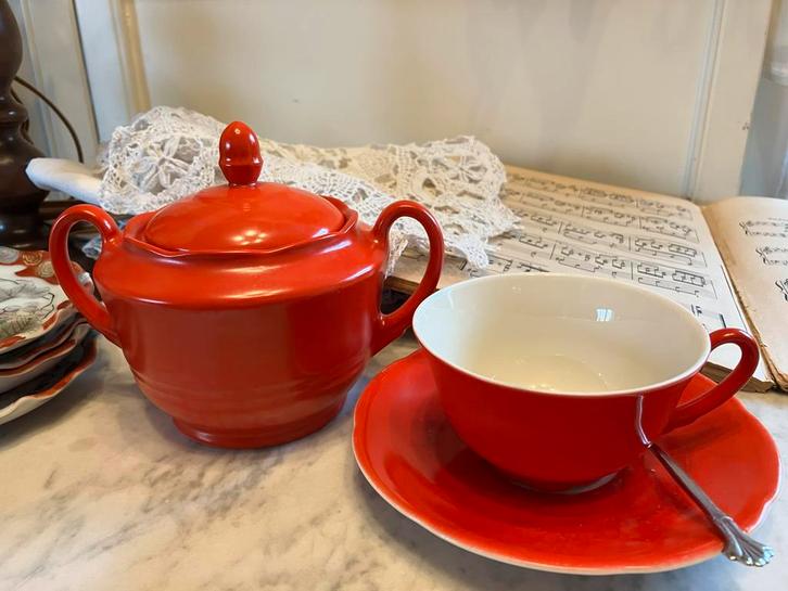 Antiek Mosa Maastricht suikerpot met kop en schotel, Antiek en Kunst, Antiek | Servies los, Ophalen of Verzenden