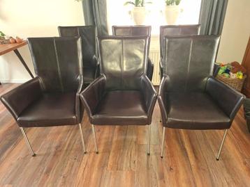 6 Donkerbruine leren eetkamer stoelen Foucault beschikbaar voor biedingen