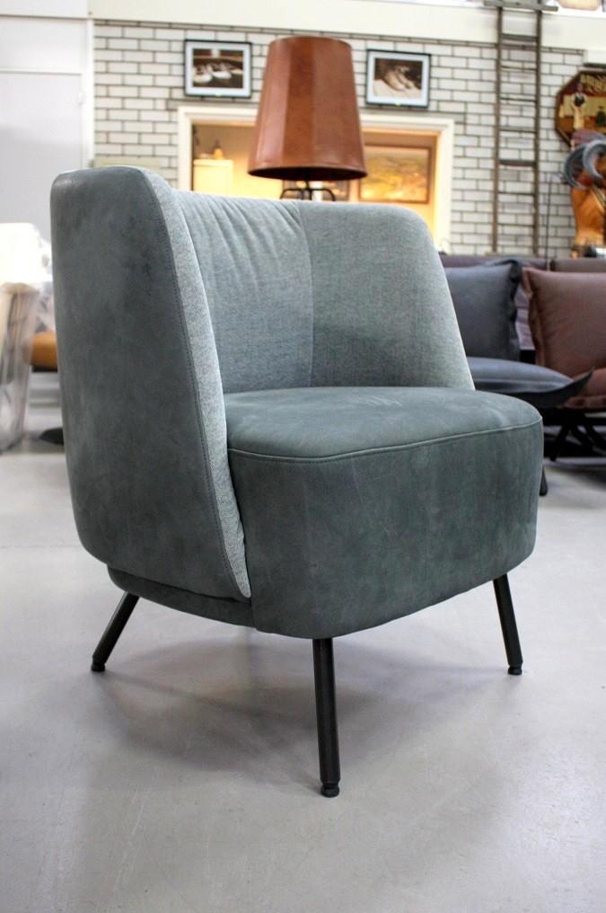 Luxe fauteuil TRAY Jess Design leer stof grijs ronde vormen, Huis en Inrichting, Fauteuils, Zo goed als nieuw, Leer, Stof, 50 tot 75 cm