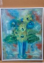 Vaas met bloemen , olie op doek gesigneerd, Antiek en Kunst, Kunst | Schilderijen | Abstract, Ophalen of Verzenden
