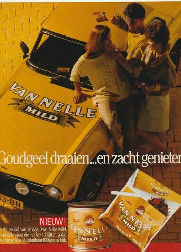 Retro reclame 1979 Van Nelle goudgele shag met auto beschikbaar voor biedingen