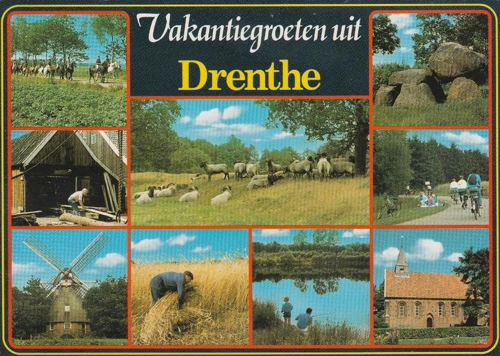 DRENTHE Molen Kudde Oogt Hunebed Kerk, Verzamelen, Ansichtkaarten | Nederland, Gelopen, Drenthe, 1980 tot heden, Verzenden