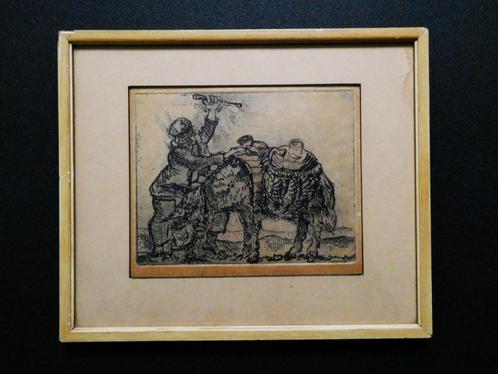 Ets van een ezel gesigneerd in waterkruik Rûbeoa '62, Antiek en Kunst, Kunst | Etsen en Gravures, Ophalen of Verzenden