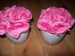 Bloempotjes met roze roosjes 3 stuks nieuw, Steen, Rond, Ophalen of Verzenden, Minder dan 25 cm