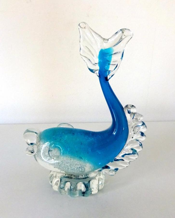 Glazen vis turquoise zilver Barovier & Toso Murano 5577-g, Antiek en Kunst, Antiek | Glas en Kristal, Ophalen of Verzenden
