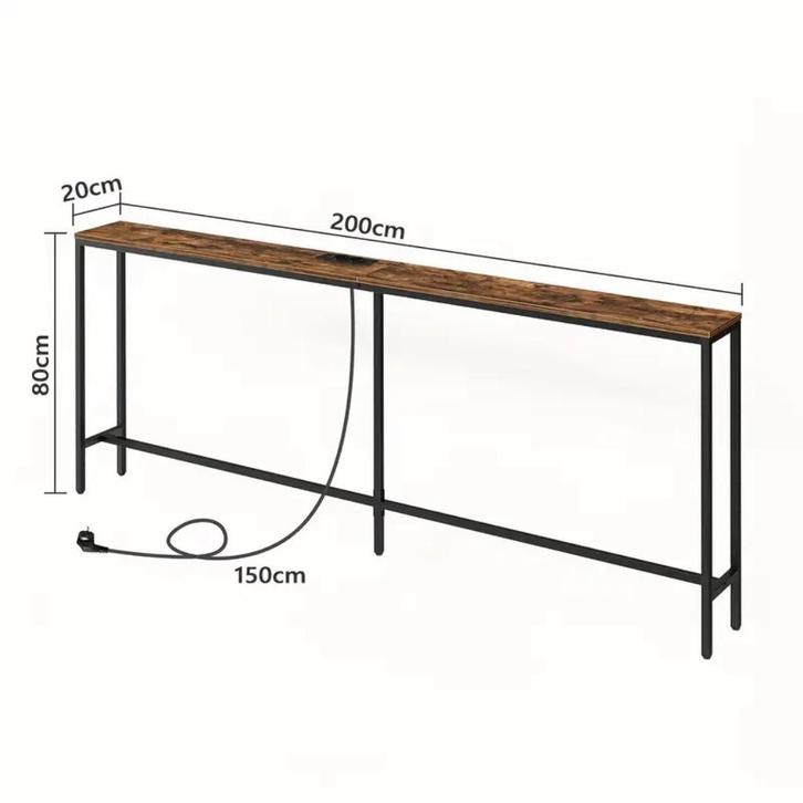 Console Tafel met Oplaadstation 200cm, Huis en Inrichting, Tafels | Sidetables, Nieuw, Minder dan 25 cm, 200 cm of meer, Rechthoekig