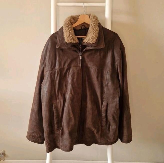 Unknown destination - Bruine leren jas met schapenvacht, Kleding | Heren, Bruin, Maat 56/58 (XL), Ophalen of Verzenden, Zo goed als nieuw