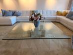 Glazen salontafel met RVS poten, Ophalen, 150 tot 200 cm, Vierkant, 150 tot 200 cm