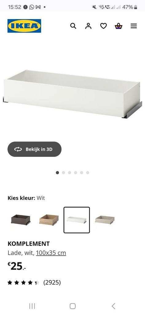 2 Ikea komplement lades 100 x 35 /roede en plank 75 x 35, Huis en Inrichting, Kasten | Kledingkasten, Gebruikt, Minder dan 100 cm