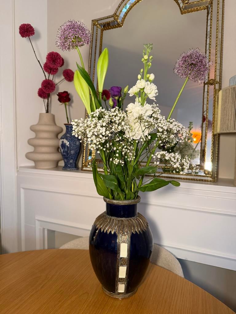 Kobalt Blauwe Marokkaanse Vaas, Gebruikt, Blauw, Aardewerk of Porselein, Ophalen of Verzenden