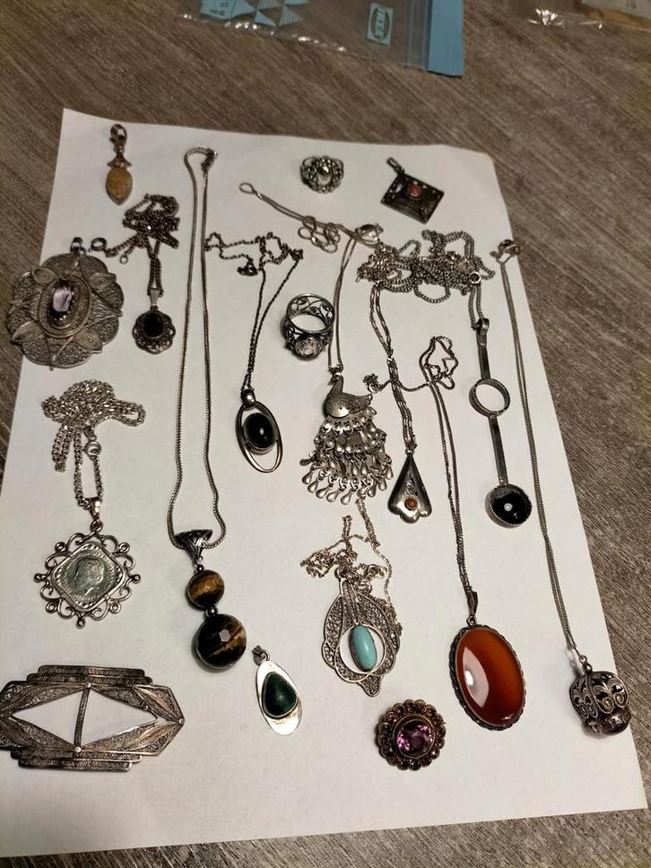 Mooi groot lot zilveren sieraden., Sieraden, Tassen en Uiterlijk, Antieke sieraden, Ketting, Zilver, Verzenden