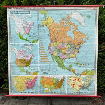 Grote wandkaart Noord-Amerika politiek historisch beschikbaar voor biedingen