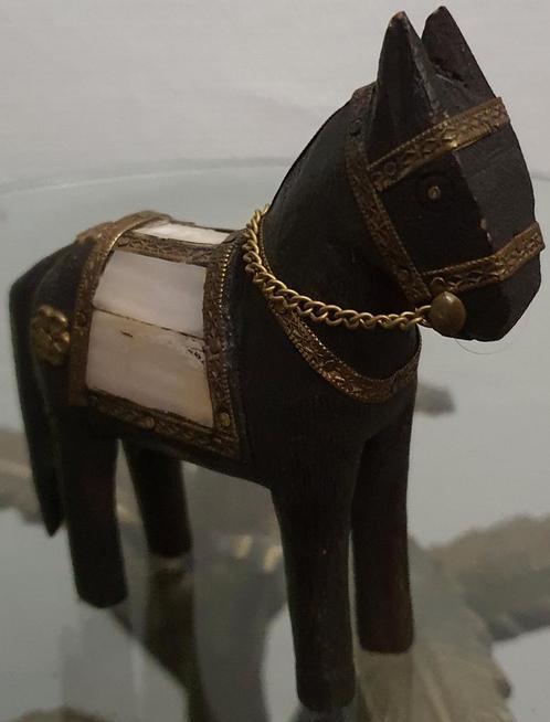 Bronzen beeld paard antiek brons met hout en parelmoer, Antiek en Kunst, Kunst | Designobjecten, Ophalen of Verzenden