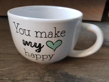 Grote mok / beker / soepkom : You make my heart happy beschikbaar voor biedingen