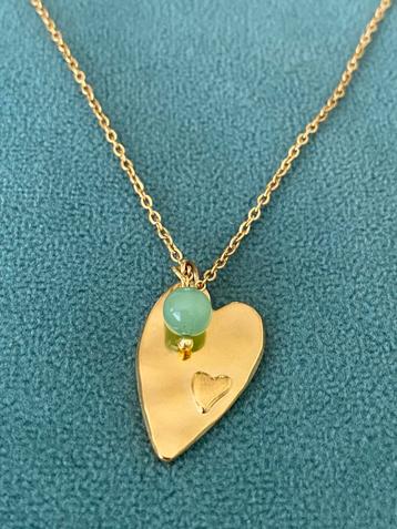 Green heart ketting hart goudkleurig rvs beschikbaar voor biedingen