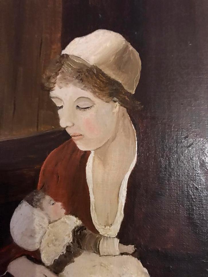 Mooi zonder lijst olieverfschildetij vrouw.baby ZOEY 1982, Antiek en Kunst, Kunst | Schilderijen | Klassiek, Ophalen of Verzenden