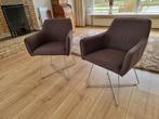 2 eetkamerstoelen met metalen poten + kussens, Ophalen, Gebruikt, Twee, Bruin