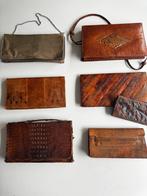 Diverse brocante oude handmade tasjes leer, Ophalen of Verzenden, Zo goed als nieuw, Overige kleuren, Leer
