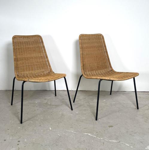 Set van 2 basket stoelen, Gian Franco Legler, Huis en Inrichting, Stoelen, Gebruikt, Twee, Metaal, Riet of Rotan, Overige kleuren