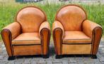2 schapenleren fauteuils + BEZORGING GRATIS, Gebruikt, Art deco, Ophalen of Verzenden, Hout
