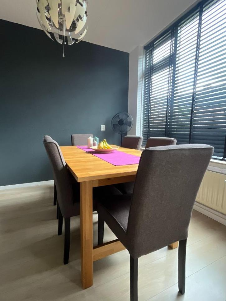 Mooie houten, uitschuifbare eet tafel met 6 stoelen (of los), Huis en Inrichting, Tafels | Eettafels, Gebruikt, 50 tot 100 cm