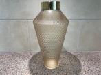PTMD vaas met patroon bruin glas en messing hals., Overige kleuren, Ophalen of Verzenden, Minder dan 50 cm, Glas