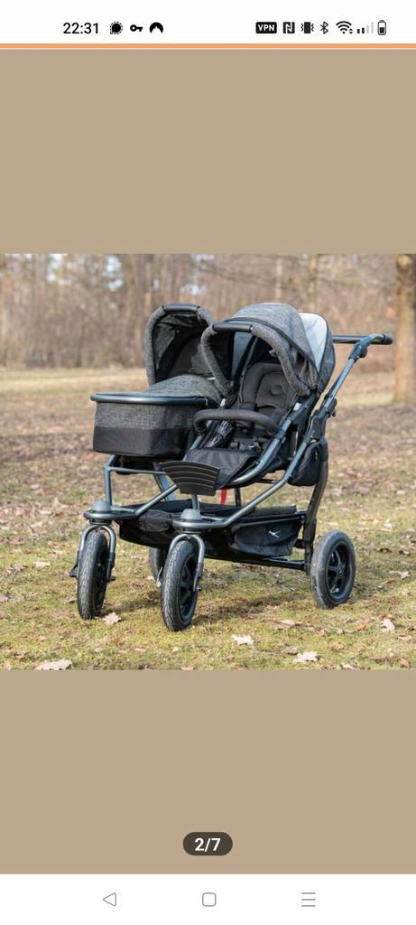 TFK tweeling kinderwagen, Kinderen en Baby's, Kinderwagens en Combinaties, Zo goed als nieuw, Overige merken, Luchtbanden, Met reiswieg