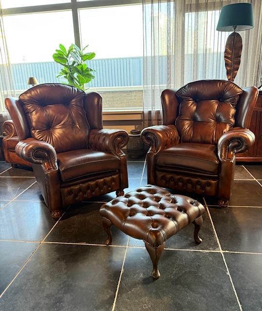 Zeer mooie geleefde Chesterfield fauteuils, Huis en Inrichting, Fauteuils, Gebruikt, Leer, 75 tot 100 cm, 75 tot 100 cm, Ophalen