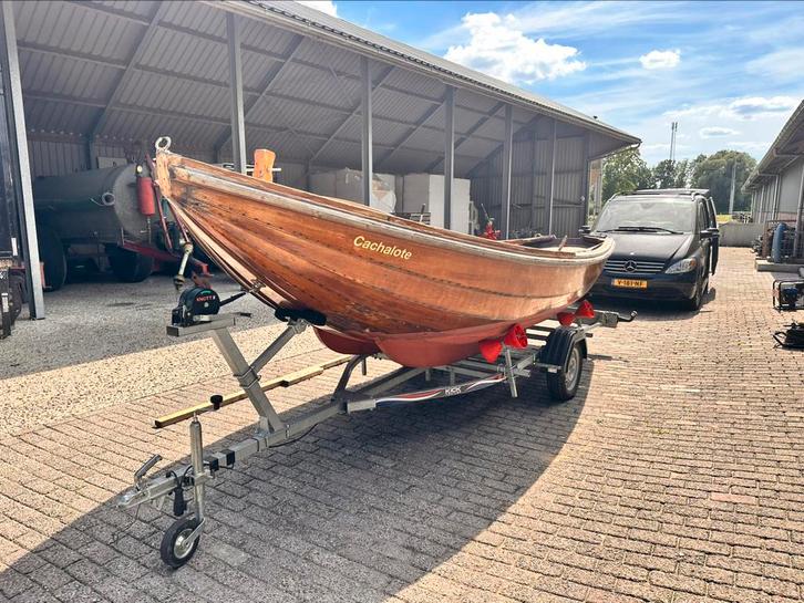 Mooie texelse houten vlet, Watersport en Boten, Open zeilboten, Gebruikt, Overige typen, 3 tot 6 meter, Hout, Buitenboordmotor