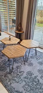 Hexagon Bijzettafel Set - Hout & Staal, 45 tot 60 cm, Minder dan 55 cm, Ophalen of Verzenden, Zo goed als nieuw
