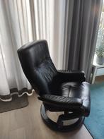 Himolla relaxfauteuil, zwart leder met zwarte houten poot., Huis en Inrichting, Ophalen, 50 tot 75 cm