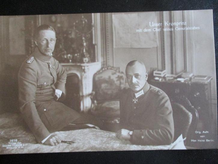 WO1 postkaart Kronprinz Wilhelm + Chef Generalstab, Verzamelen, Militaria | Algemeen, Landmacht, Foto of Poster, Duitsland, Verzenden