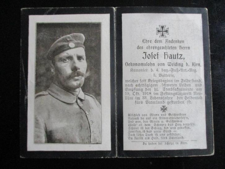 WO1 bidprentje kanonier 1914 - oktober 1918 - Bay. Fuß-Art., Verzamelen, Militaria | Algemeen, Landmacht, Foto of Poster, Duitsland