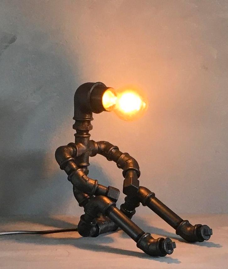 Steampunk Tafellamp - Industriële Pijplamp, Huis en Inrichting, Lampen | Tafellampen, Nieuw, Minder dan 50 cm, Metaal, Ophalen of Verzenden