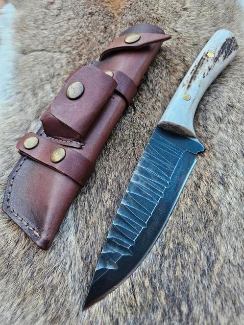 Handgemaakt Gesmeed Antler Hertengewei Bushcraft mes, Caravans en Kamperen, Kampeergereedschap, Nieuw, Ophalen of Verzenden