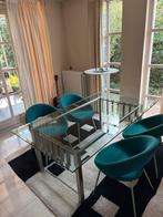 Glazen Eettafel met RVS Onderstel, Huis en Inrichting, Tafels | Eettafels, Ophalen, 100 tot 150 cm, 150 tot 200 cm, Vier personen