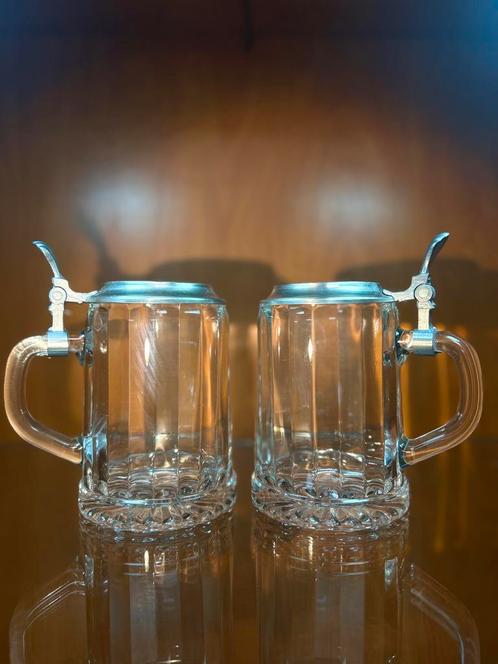 Alwe Bierglazen Set met Tin Deksel | Vintage Duits Glaswerk, Antiek en Kunst, Antiek | Glas en Kristal, Ophalen of Verzenden