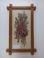 Vintage geborduurd schilderij viool trompet, Antiek en Kunst, Ophalen of Verzenden